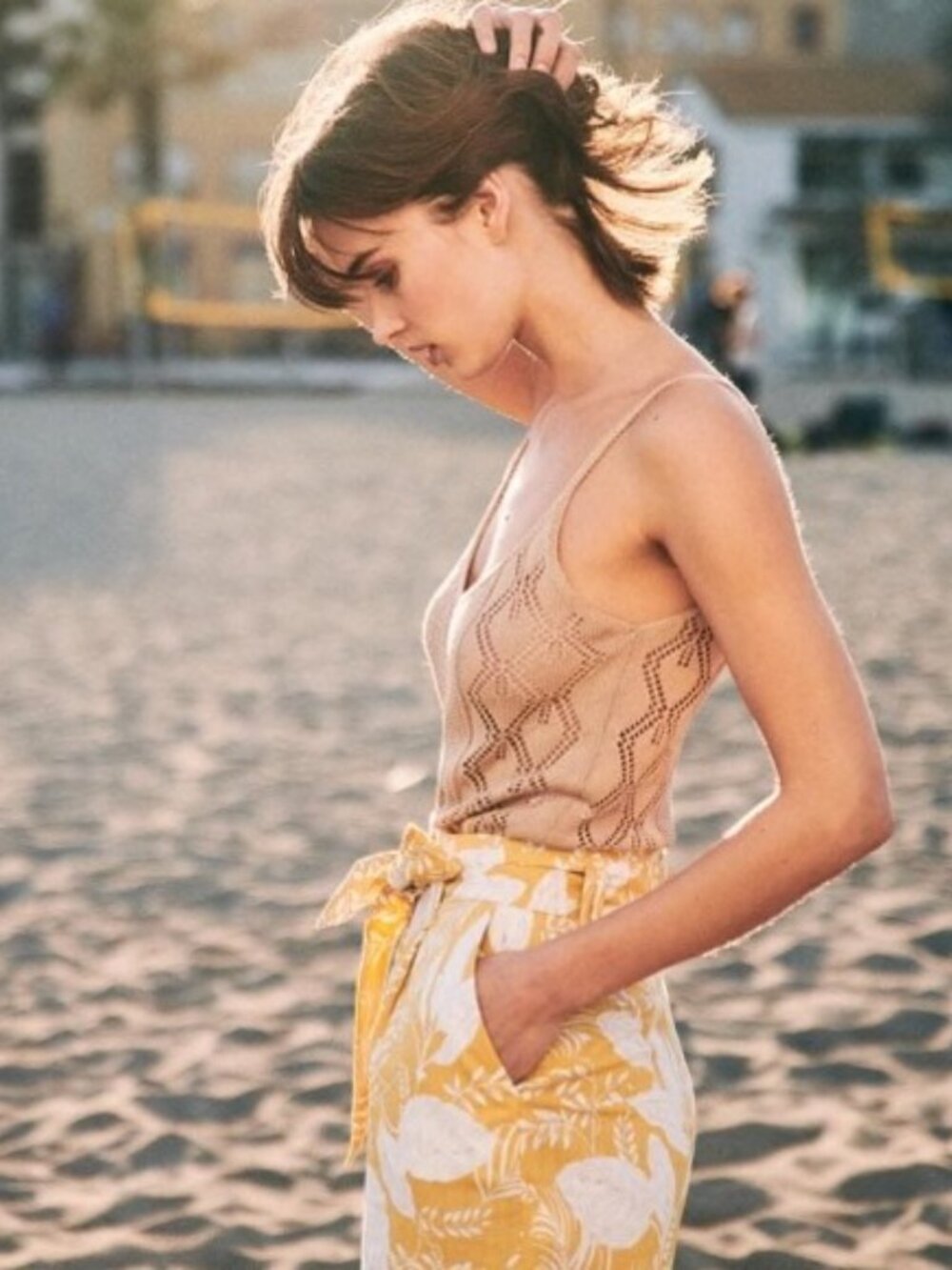 Sezane Yellow Print Lucas Linen Cotton Shorts Size 6